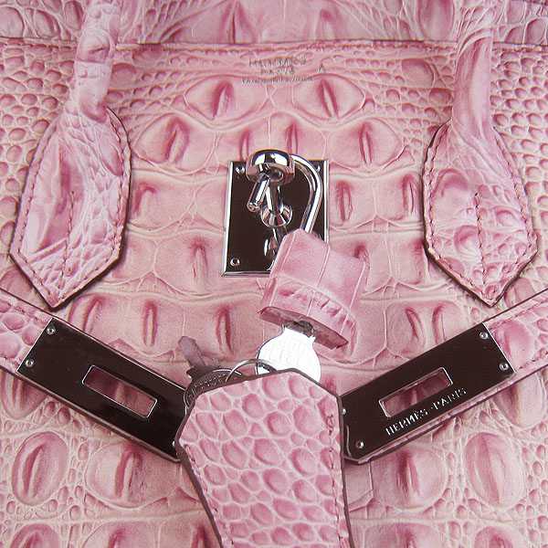 Replica Hermes Birkin 30CM Crocodile Head Veins Bag Pink 6088 On Sale